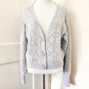 NWT Anthropologie Light gray knit cardigan w/ jeweled buttons. Size S.